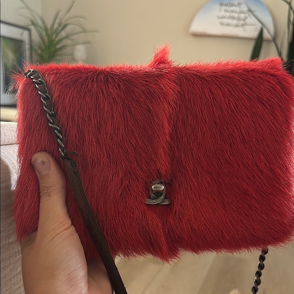 Chanel Red Faux Fur Crossbody Bag